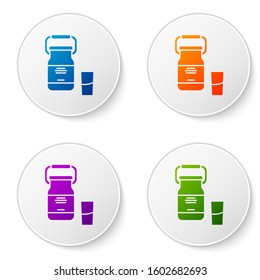 Color Can container for milk and glass icon isolated on white background. Set icons in circle buttons. Vector Illustration