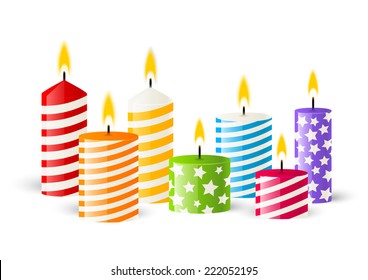 Color candles on white background