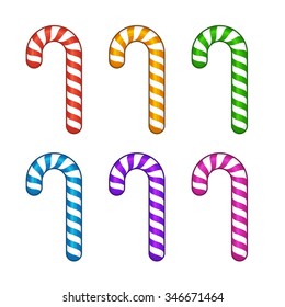 Color Candy Cane Set Isolated on White Background. Vector