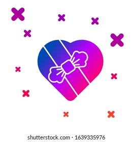 Color Candy in heart shaped box and bow icon isolated on white background. Valentines Day. Gradient random dynamic shapes. Vector Illustration