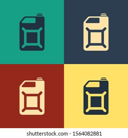 Color Canister for gasoline icon isolated on color background. Diesel gas icon. Vintage style drawing. Vector Illustration