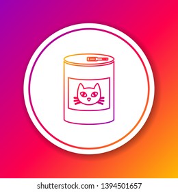 Color Canned food for cat line icon isolated on color background. Food for animals. Pet dog food can. Circle white button. Vector Illustration