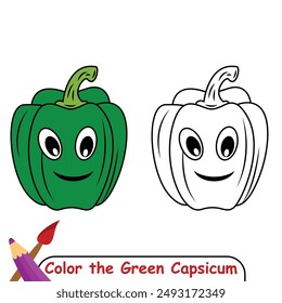 Color the Capsicum Vegetable drawing illustration. coloring book for kids. Capsicum vegetable coloring page colored illustration