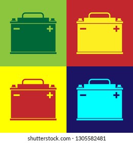 Color Car battery icon isolated on color backgrounds. Accumulator battery energy power and electricity accumulator battery. Flat design. Vector Illustration
