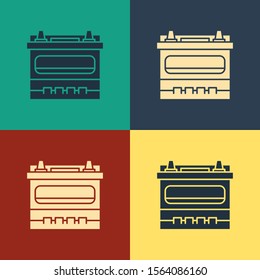 Color Car battery icon isolated on color background. Accumulator battery energy power and electricity accumulator battery. Vintage style drawing. Vector Illustration