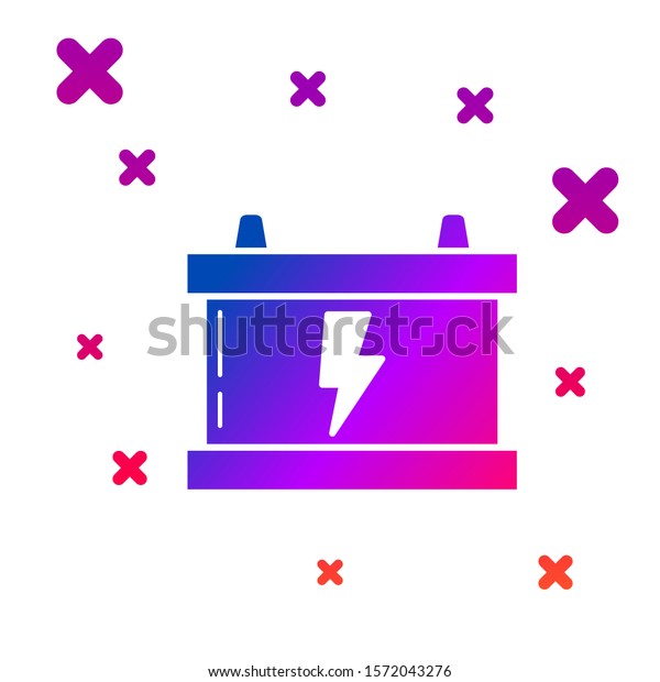 Color\
Car battery icon isolated on white background. Accumulator battery\
energy power and electricity accumulator battery. Lightning bolt.\
Gradient random dynamic shapes. Vector\
Illustration