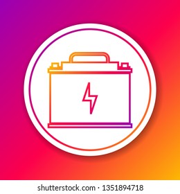 Color Car battery line icon isolated on color background. Accumulator battery energy power and electricity accumulator battery. Lightning bolt symbol. Circle white button. Vector Illustration