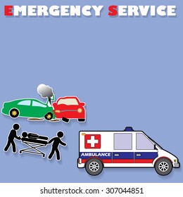 Color car crash sticker style and emergency service on a blue background. In vector format.