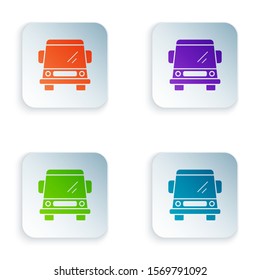 Color Car icon isolated on white background. Front view. Set icons in square buttons. Vector Illustration