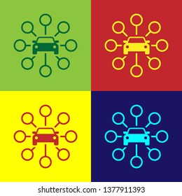 Color Car sharing icon isolated on color backgrounds. Carsharing sign. Transport renting service concept. Flat design. Vector Illustration