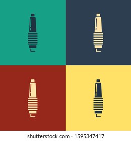 Color Car spark plug icon isolated on color background. Car electric candle. Vintage style drawing. Vector Illustration