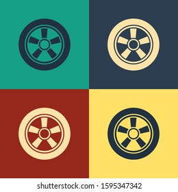 Color Car wheel icon isolated on color background. Vintage style drawing. Vector Illustration