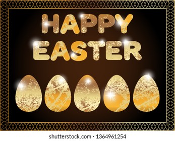 color card with a wish of happy Easter in gold color