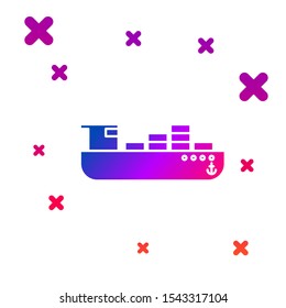 Color Cargo ship with boxes delivery service icon isolated on white background. Delivery, transportation. Freighter with parcels, boxes, goods. Gradient random dynamic shapes. Vector Illustration