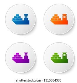 Color Cargo ship icon isolated on white background. Set color icon in circle buttons. Vector Illustration