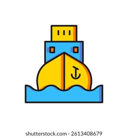 Color Cargo ship icon isolated on white background. Flat filled outline style with shadow. Vector