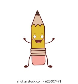 color caricature of little school pencil with eraser vector illustration