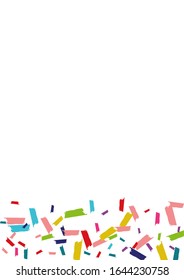 Color Carnaval Rain Card. Confetti Pattern. Splash Invitation Texture. Rainbow Decoration Postcard.