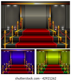 Color carpet and pedestal for rewarding ceremony, vector illustration.