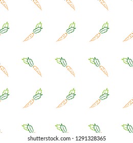 Color carrot vegetable leaf vector plain seamless pattern. Simplified retro illustration. Wrapping or scrapbook paper background.Childish style garden. Element for design, wallpaper, fabric printing.