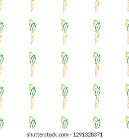 Color carrot vegetable leaf vector plain seamless pattern. Simplified retro illustration. Wrapping or scrapbook paper background.Childish style garden. Element for design, wallpaper, fabric printing.