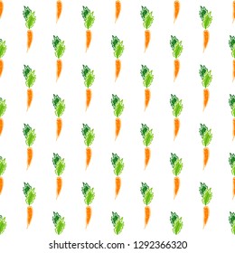 Color carrot vegetable leaf vector plain seamless pattern. Simplified retro illustration. Wrapping or scrapbook paper background.Childish style garden. Element for design, wallpaper, fabric printing.