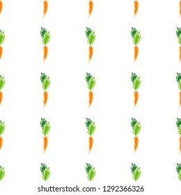 Color carrot vegetable leaf vector plain seamless pattern. Simplified retro illustration. Wrapping or scrapbook paper background.Childish style garden. Element for design, wallpaper, fabric printing.