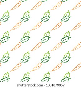 Color carrot vegetable leaf vector plain seamless pattern. Simplified retro illustration. Wrapping or scrapbook paper background.Childish style garden. Element for design, wallpaper, fabric printing.
