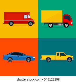 Color cars icon set. Vehicles in flat design. Vector illustration.
