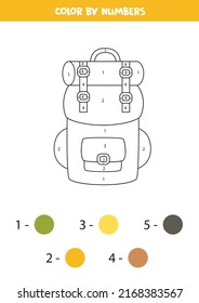 Color the cartoon backpack by numbers. Coloring page for kids. 