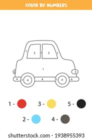 Color the cartoon car  by numbers. Coloring page for kids. 