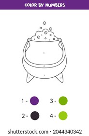 Color the cartoon cauldron by numbers. Coloring page for kids. 