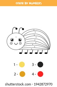 Color the cartoon colorado bug by numbers. Coloring page for kids. 