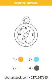 Color the cartoon compass by numbers. Coloring page for kids. 