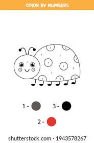 Color the cartoon cute ladybug by numbers. Coloring page for kids. 