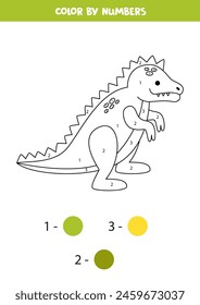 Color the cartoon dinosaur by numbers. Coloring page for kids. 