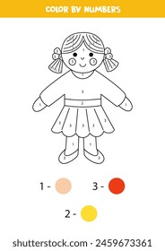 Color the cartoon doll by numbers. Coloring page for kids. 