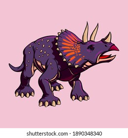 Color cartoon drawing of triceratops dinosaur for printing. Illustration for children. Vector clipart