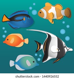 Color cartoon felt fish set