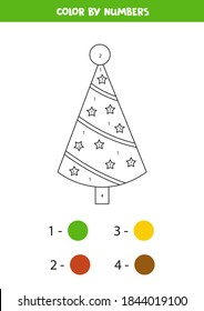 Color cartoon fir tree by numbers. Educational coloring page for kids.