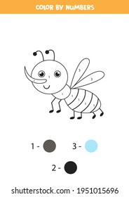 Color The Cartoon Gnat By Numbers. Coloring Page For Kids. 