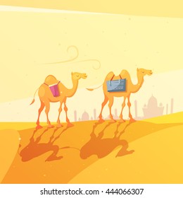 Color cartoon illustration depicting camel in desert ramadan kareem vector illustration