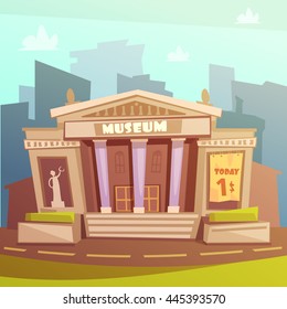 Color Cartoon Illustration Depicting Museum Building With Title And Columns Vector Illustration