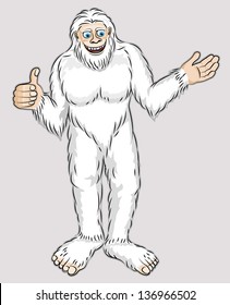 A color cartoon illustration of a friendly creature - a snow man, Yeti.