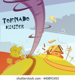 Color Cartoon Illustration Tornado Disaster Depicting Broken House Vector Illustration