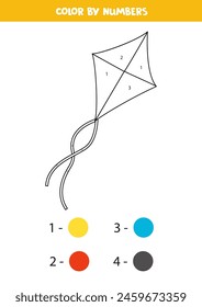 Color the cartoon kite by numbers. Coloring page for kids. 