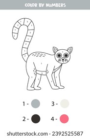 Color cartoon lemur by numbers. Worksheet for kids.