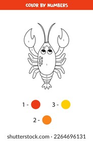 Color the cartoon lobster by numbers. Coloring page for kids. 