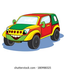 Color cartoon of merry car mini-jeep.