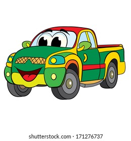 Color cartoon of merry car pickup. 